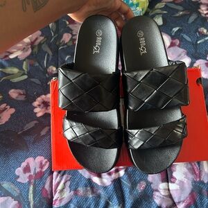 Muse Black Woven Strap Sandals